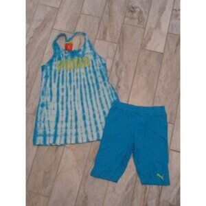 PUMA girl's size 6 blue/white tye-dye 2pc short set